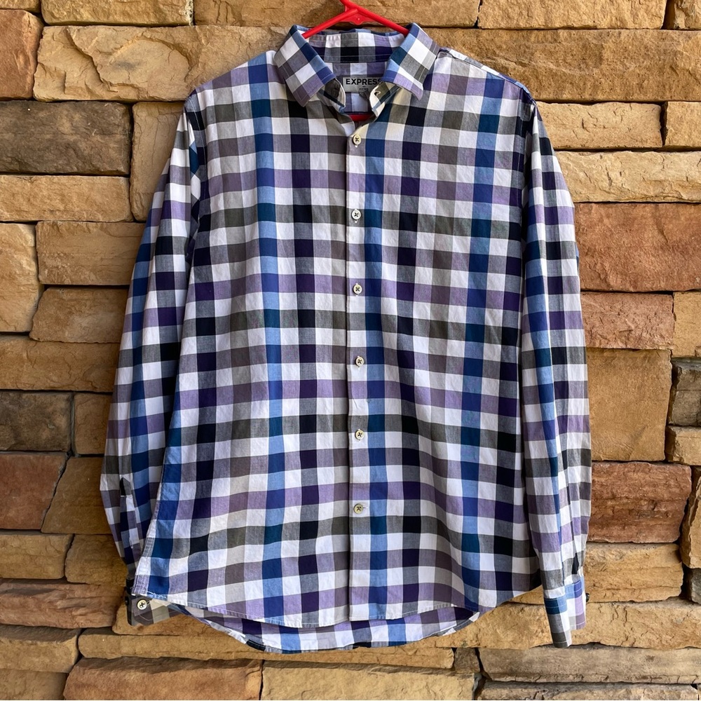 Express multicolor check fitted button up collar shirt Men Medium EUC